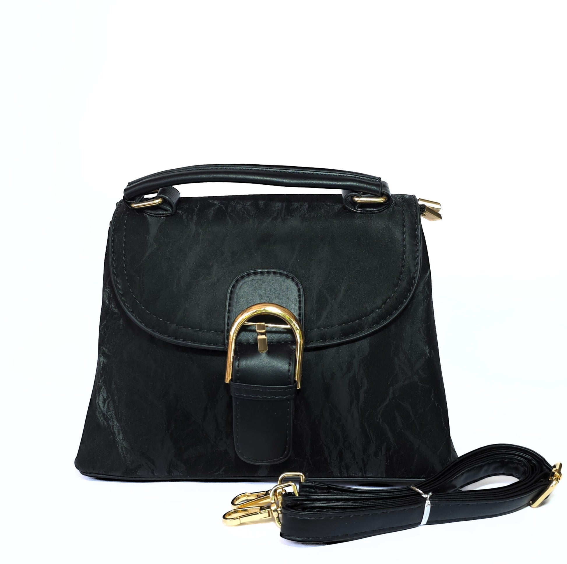 Structured Flap Bag with Gold Buckle