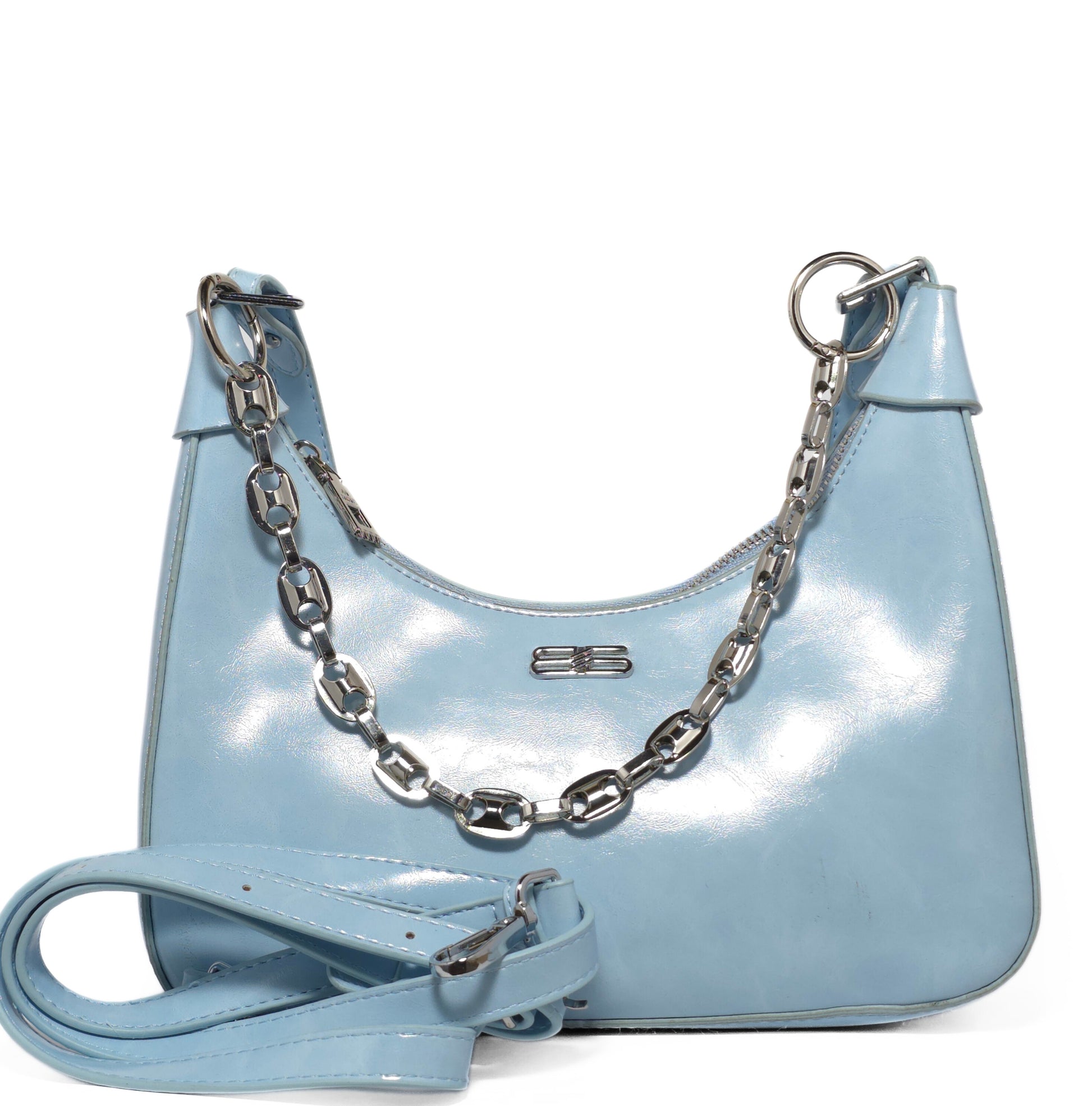 Gloss Blue Metal Chain Bag